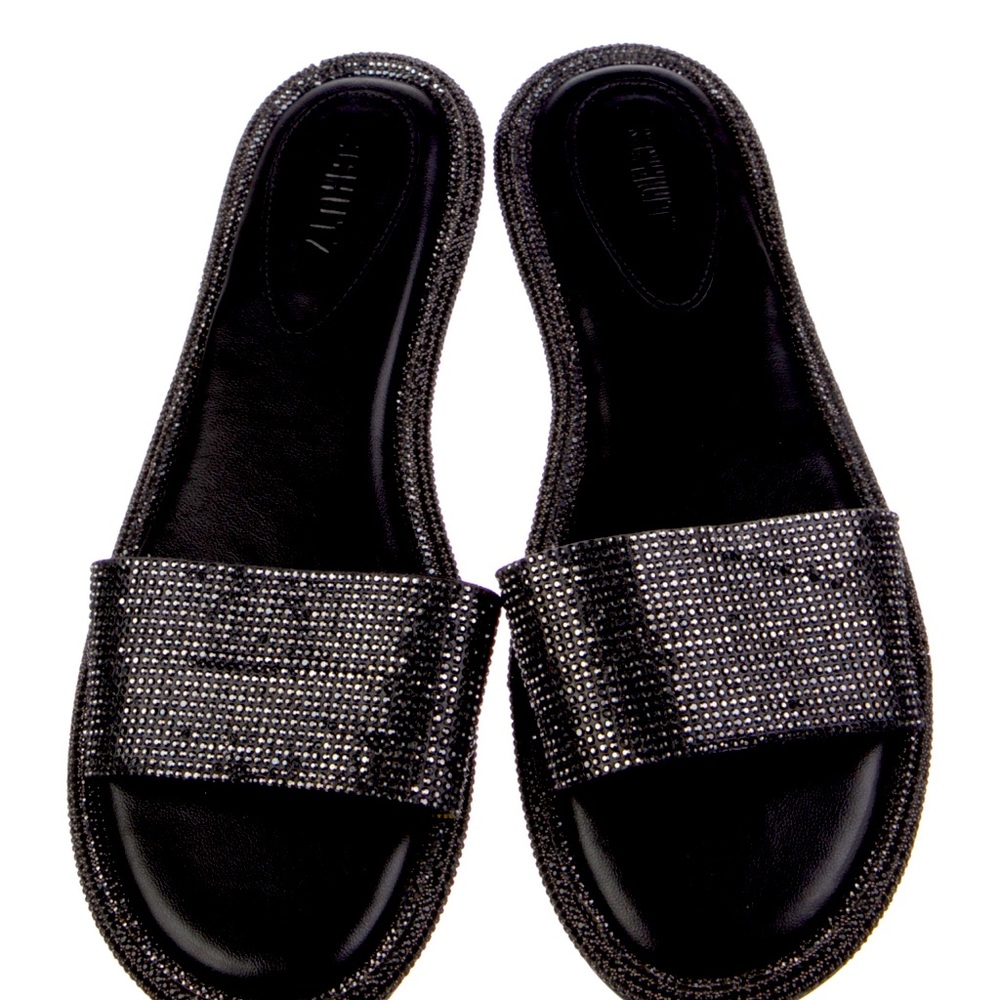 Schutz Rhinestone Leather Slides w/box